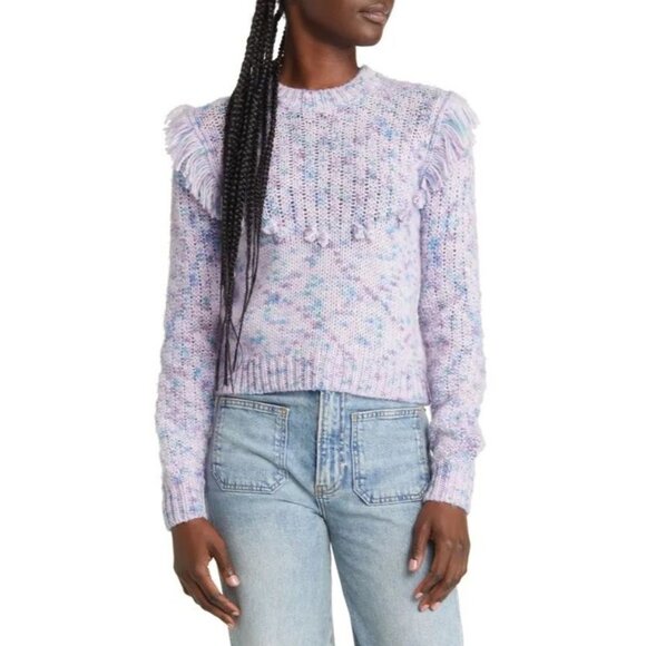 LoveShackFancy Koru Fringe Pullover Sweater Womens Sz M Wool Alpaca Cottagecore - Picture 2 of 13